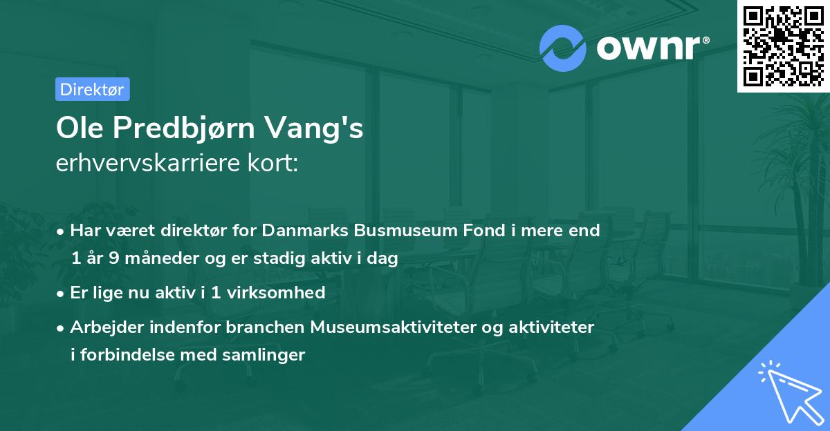 Ole Predbjørn Vang's erhvervskarriere kort
