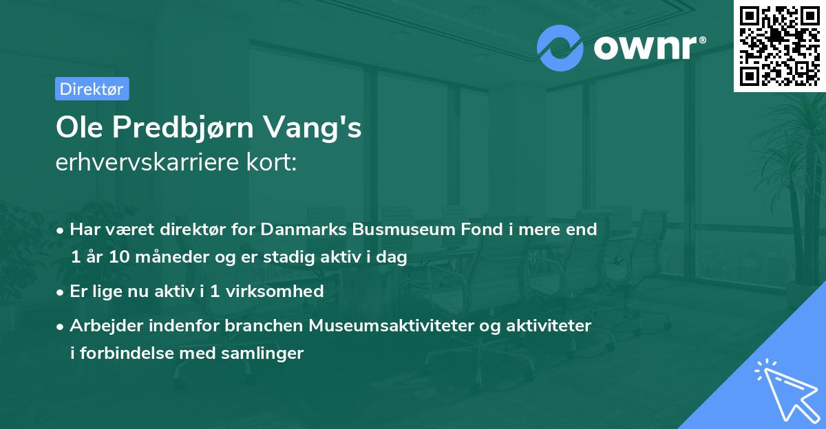 Ole Predbjørn Vang's erhvervskarriere kort