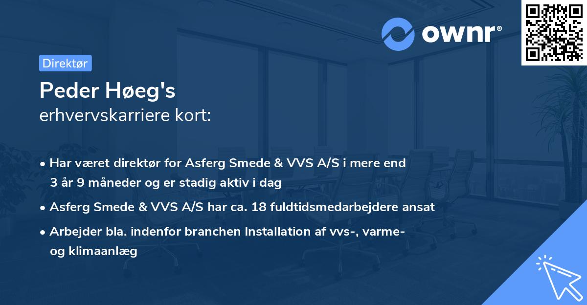 Peder Høeg's erhvervskarriere kort