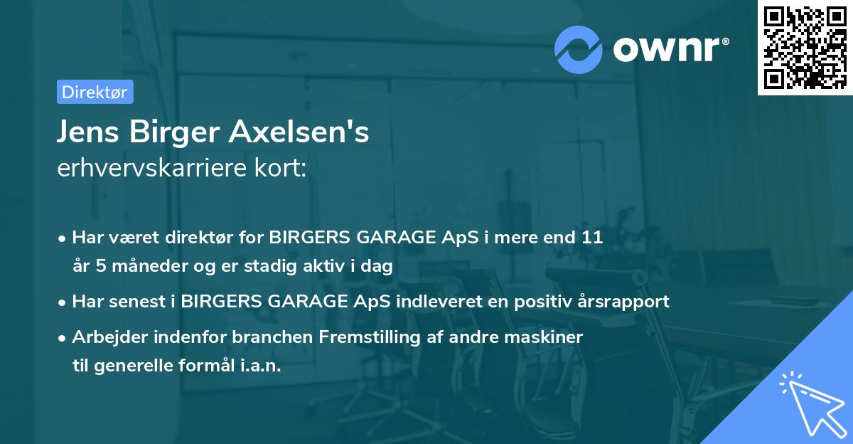 Jens Birger Axelsen's erhvervskarriere kort
