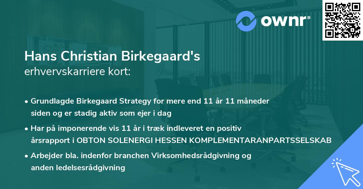 Hans Christian Birkegaard's erhvervskarriere kort