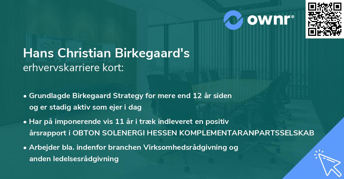 Hans Christian Birkegaard's erhvervskarriere kort