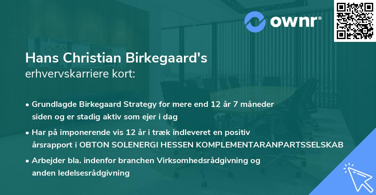 Hans Christian Birkegaard's erhvervskarriere kort
