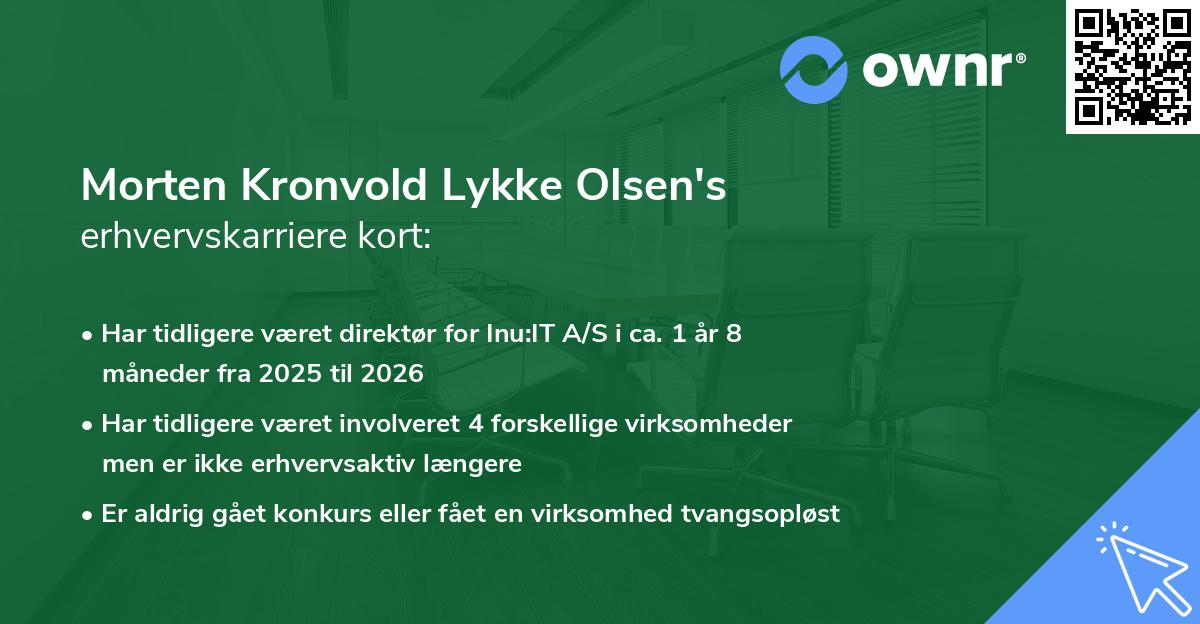 Morten Kronvold Lykke Olsen's erhvervskarriere kort