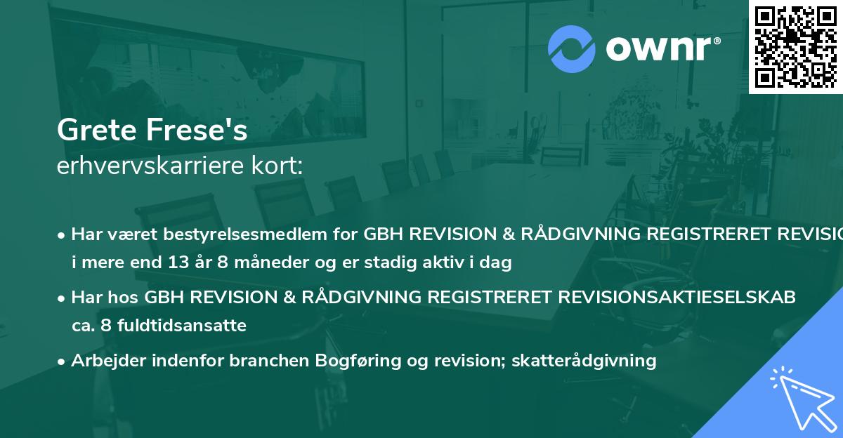 Grete Frese's erhvervskarriere kort