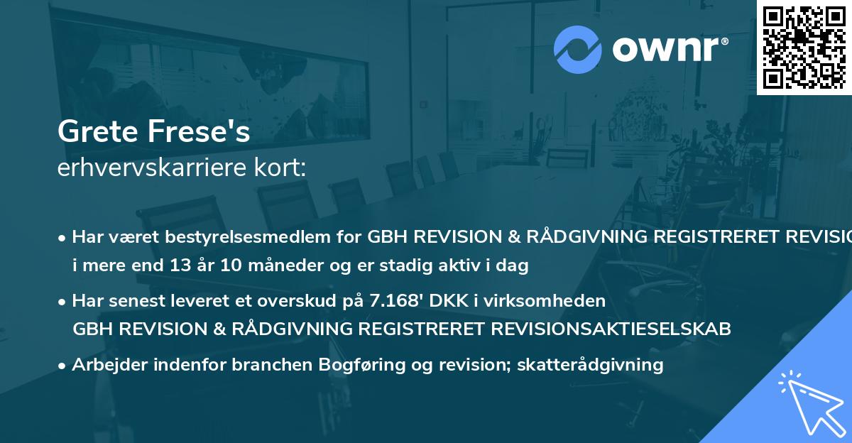 Grete Frese's erhvervskarriere kort