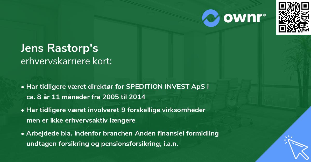 Jens Rastorp's erhvervskarriere kort