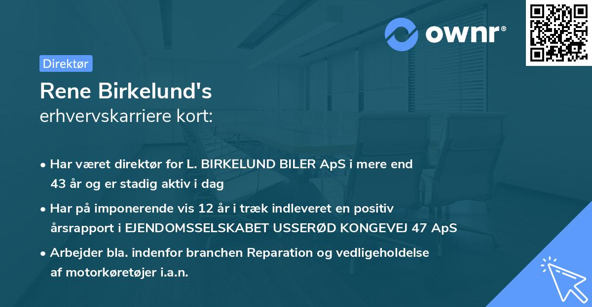 Rene Birkelund's erhvervskarriere kort