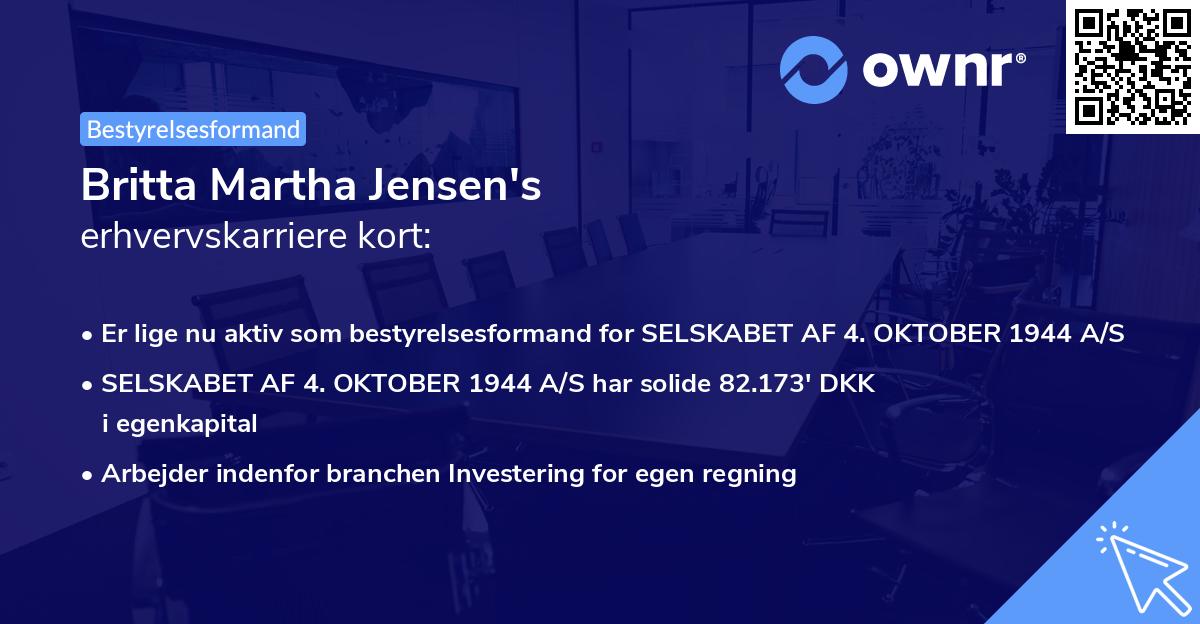 Britta Martha Jensen's erhvervskarriere kort