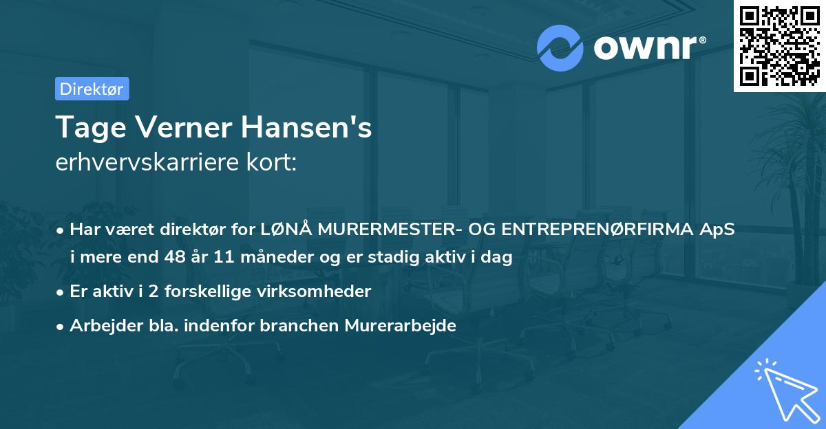 Tage Verner Hansen's erhvervskarriere kort