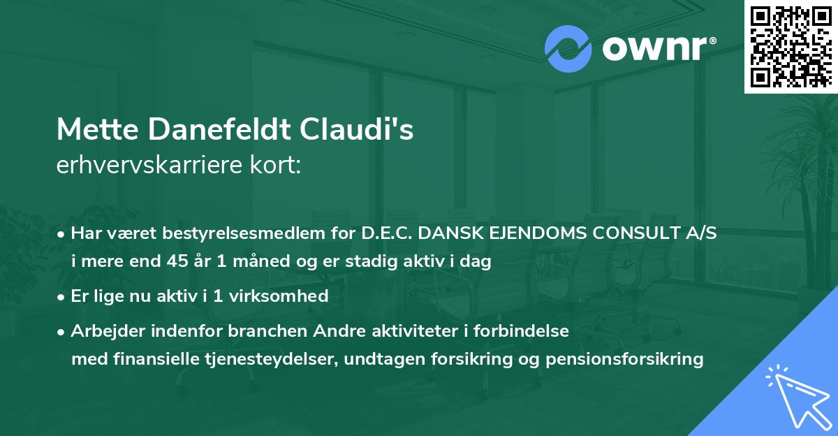 Mette Danefeldt Claudi's erhvervskarriere kort