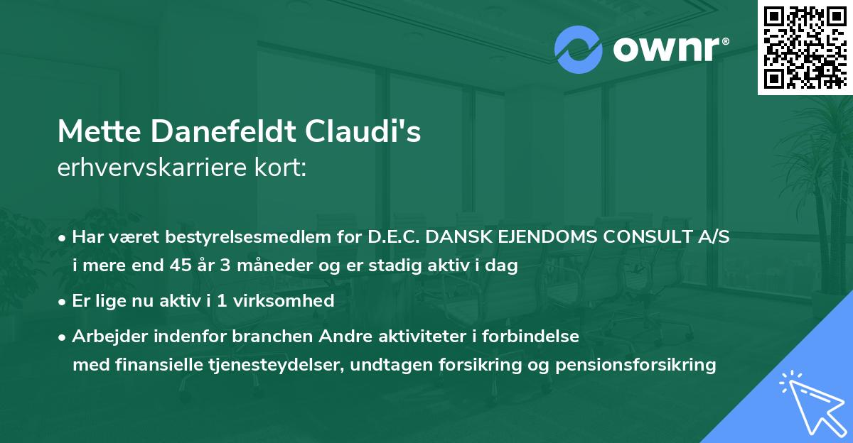Mette Danefeldt Claudi's erhvervskarriere kort
