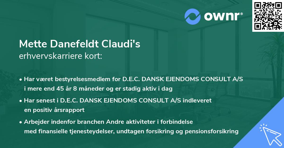 Mette Danefeldt Claudi's erhvervskarriere kort
