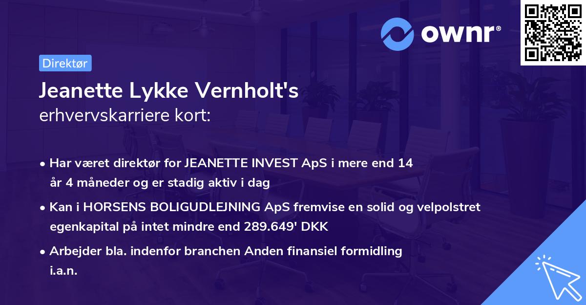Jeanette Lykke Vernholt's erhvervskarriere kort