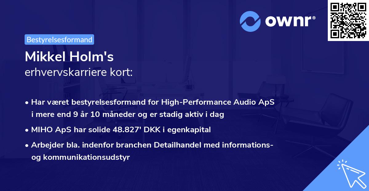 Mikkel Holm's erhvervskarriere kort