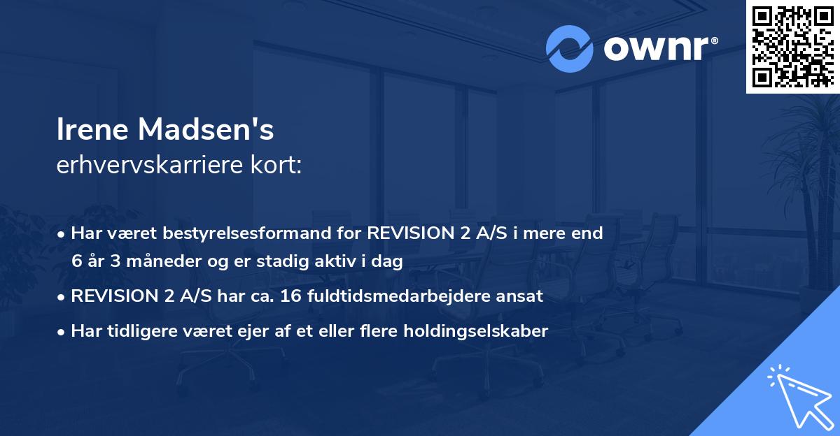 Irene Madsen's erhvervskarriere kort