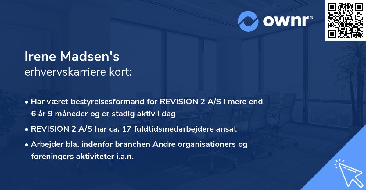 Irene Madsen's erhvervskarriere kort