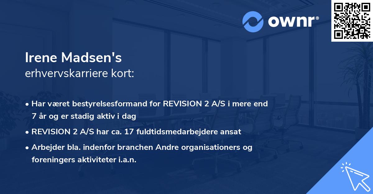Irene Madsen's erhvervskarriere kort