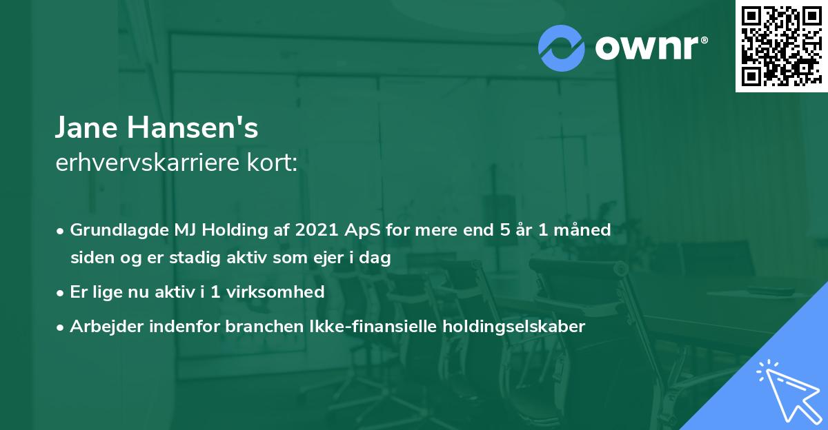 Jane Hansen's erhvervskarriere kort