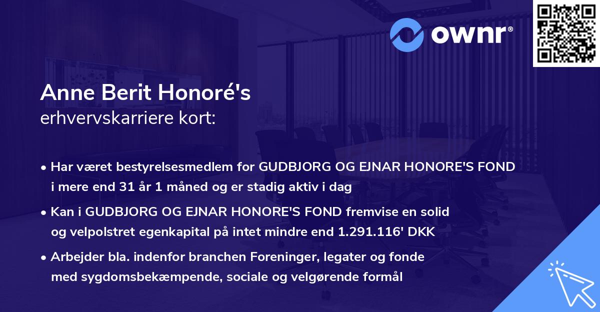 Anne Berit Honoré's erhvervskarriere kort