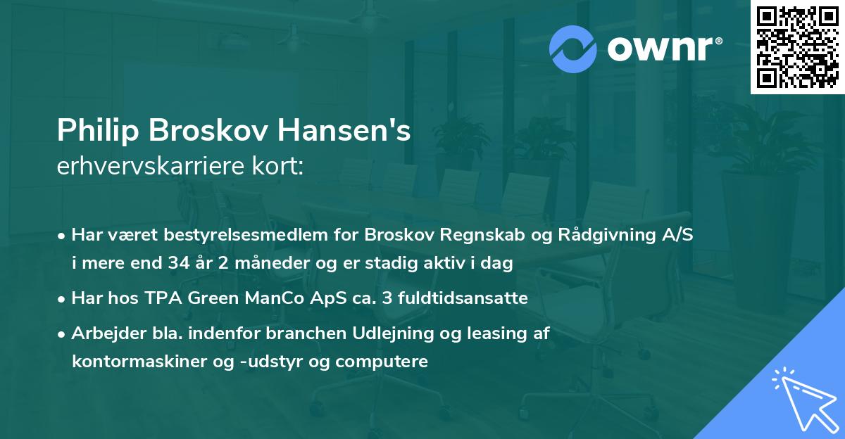 Philip Broskov Hansen's erhvervskarriere kort