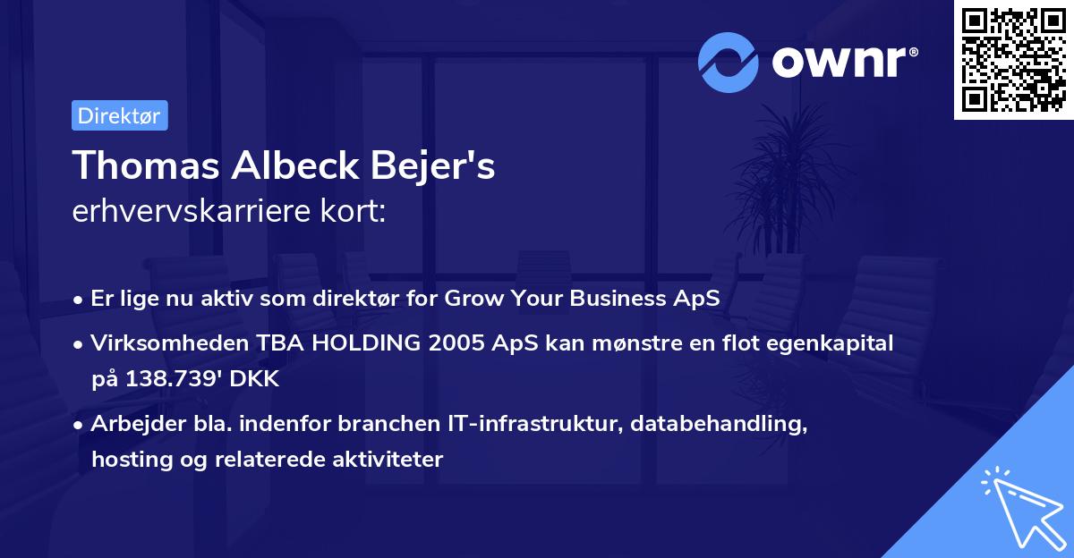 Thomas Albeck Bejer's erhvervskarriere kort