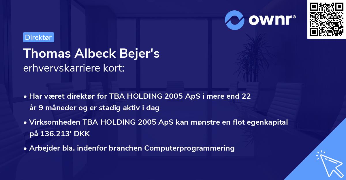 Thomas Albeck Bejer's erhvervskarriere kort