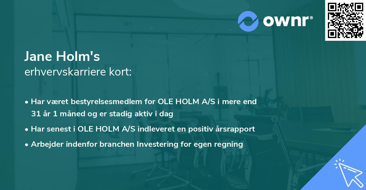 Jane Holm's erhvervskarriere kort