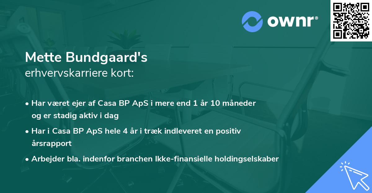 Mette Bundgaard's erhvervskarriere kort
