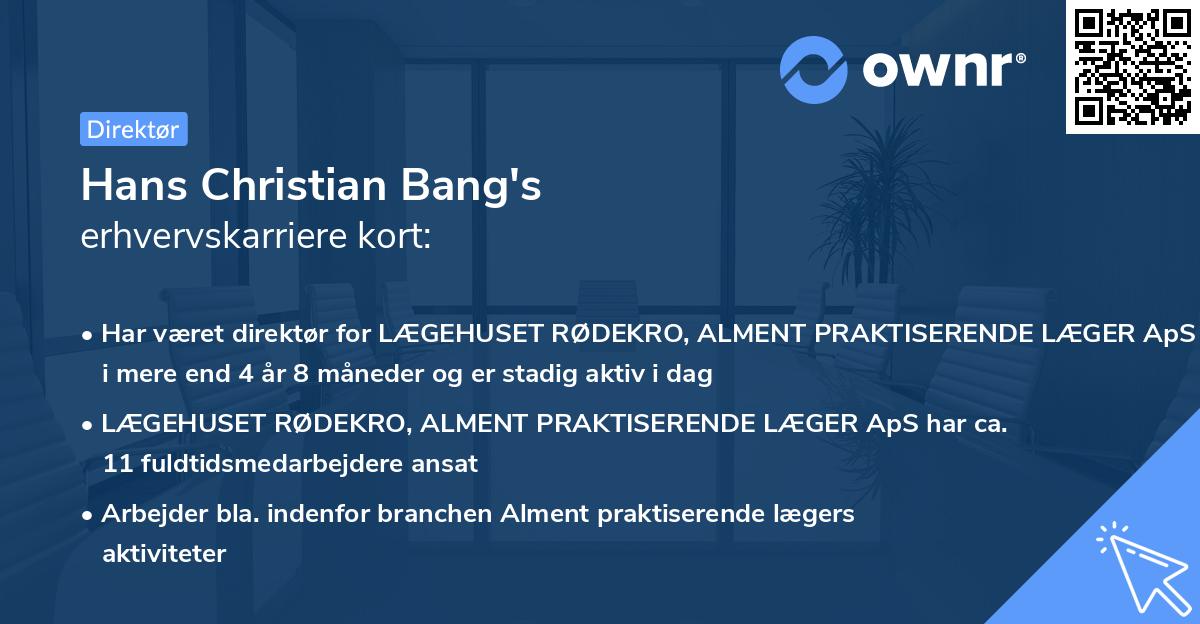 Hans Christian Bang's erhvervskarriere kort