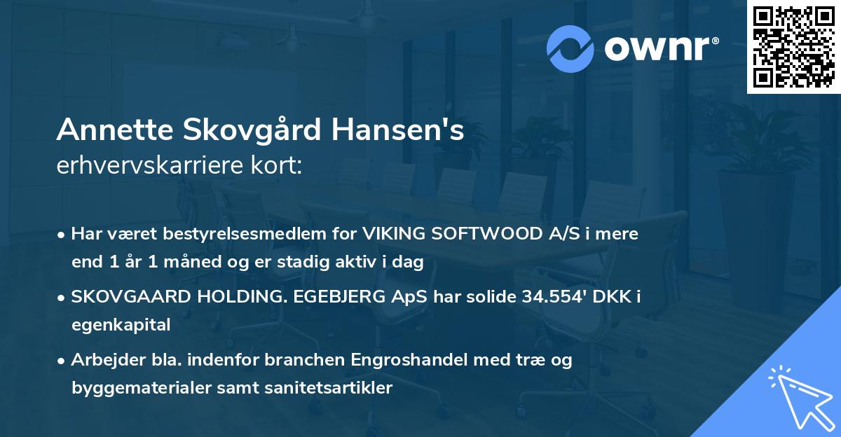 Annette Skovgård Hansen's erhvervskarriere kort