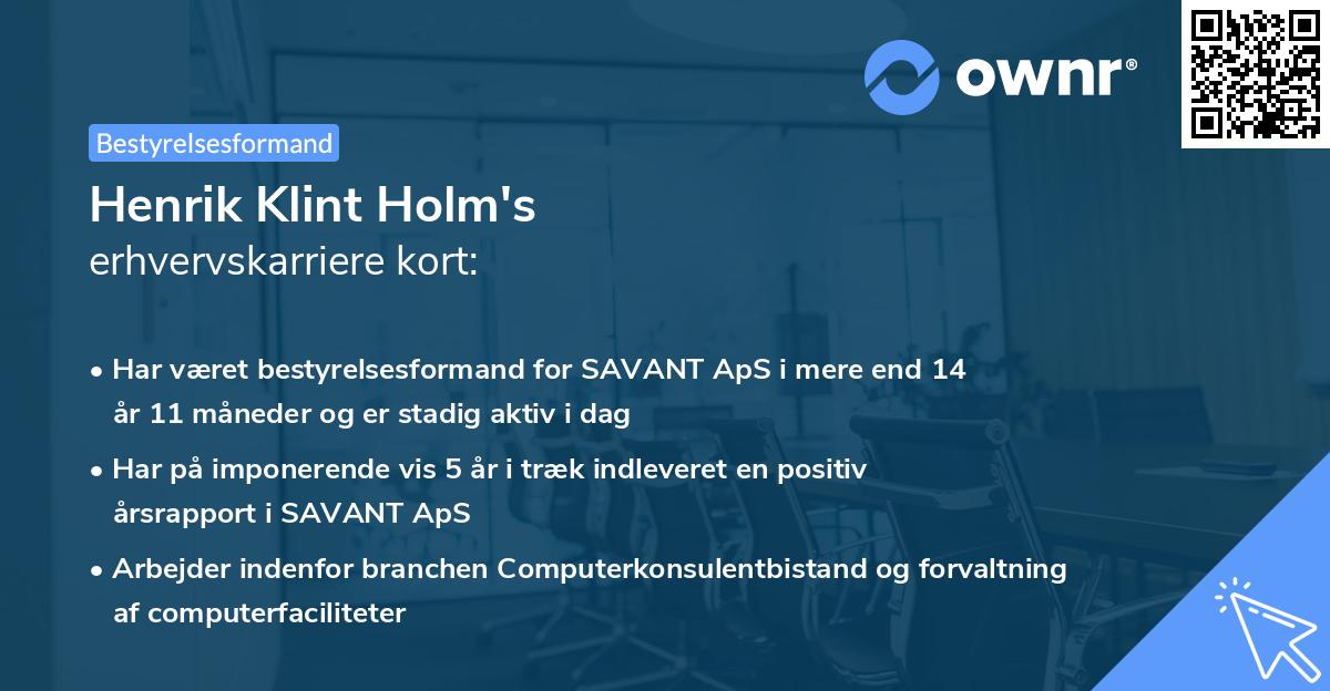 Henrik Klint Holm's erhvervskarriere kort