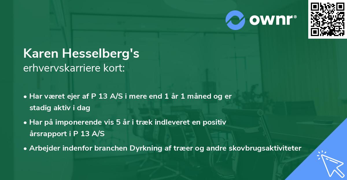 Karen Hesselberg's erhvervskarriere kort