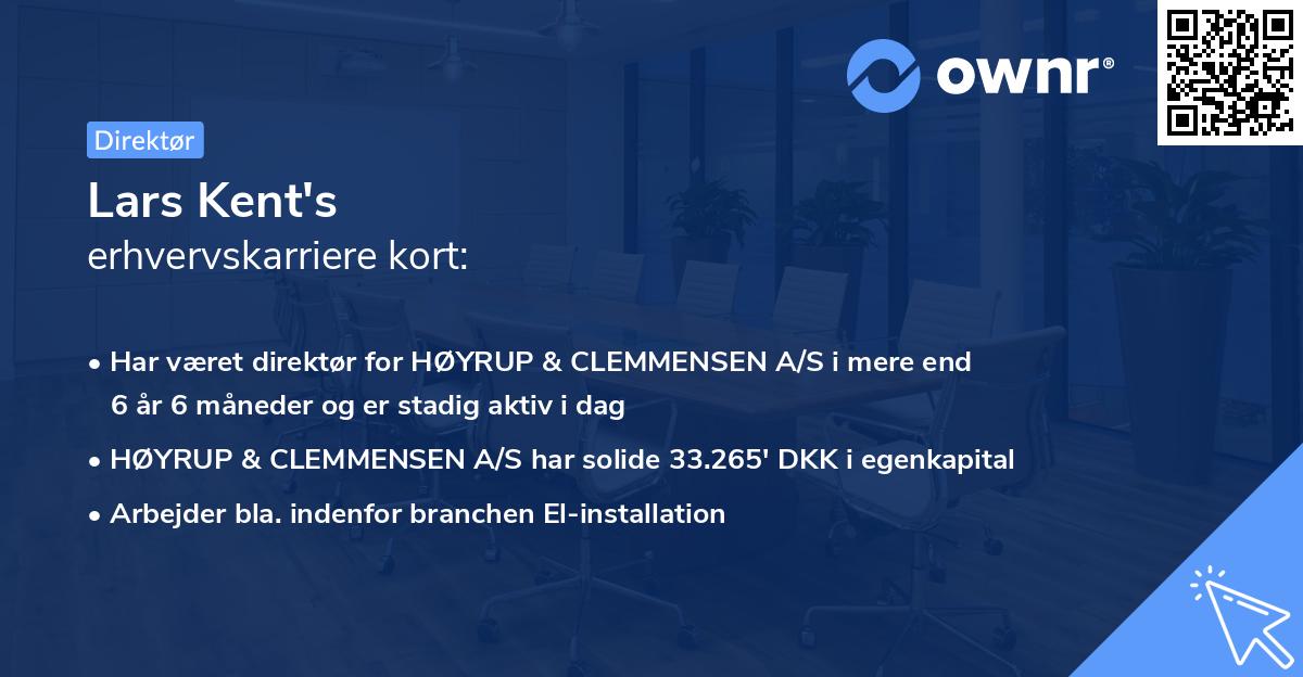Lars Kent's erhvervskarriere kort