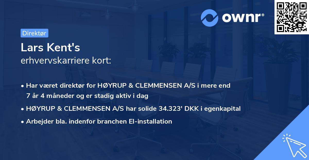 Lars Kent's erhvervskarriere kort