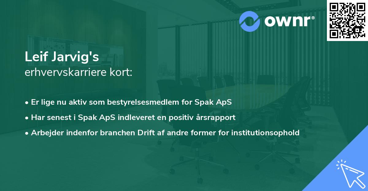 Leif Jarvig's erhvervskarriere kort