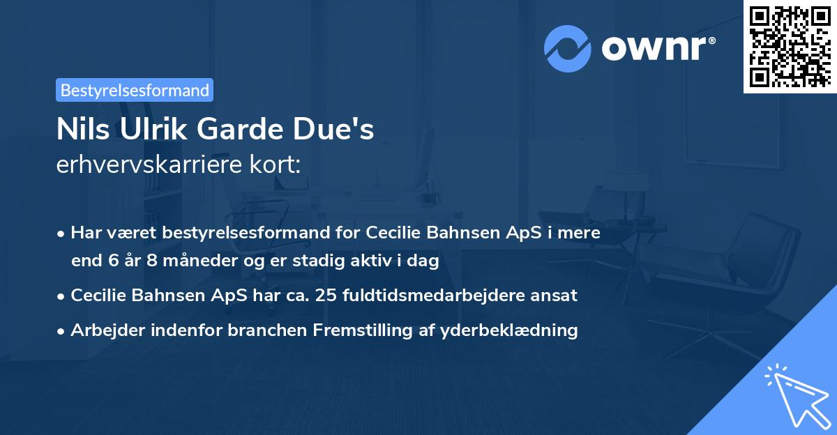 Nils Ulrik Garde Due's erhvervskarriere kort