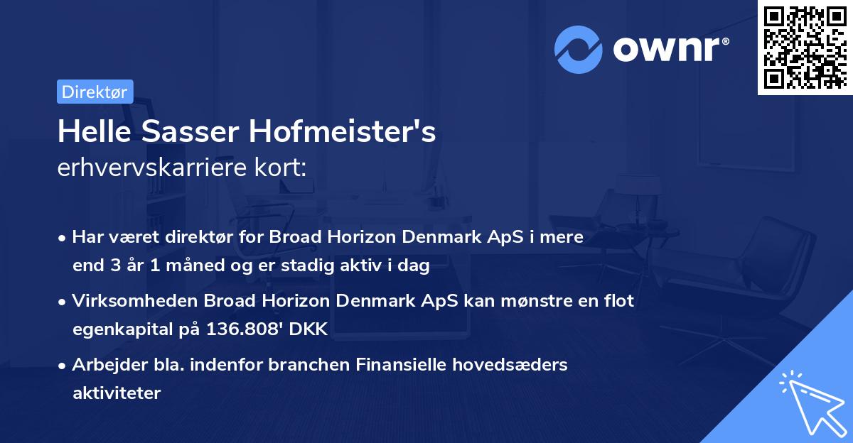 Helle Sasser Hofmeister's erhvervskarriere kort