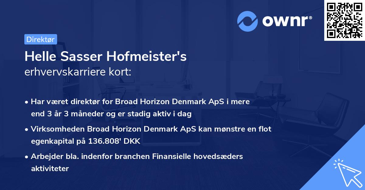 Helle Sasser Hofmeister's erhvervskarriere kort