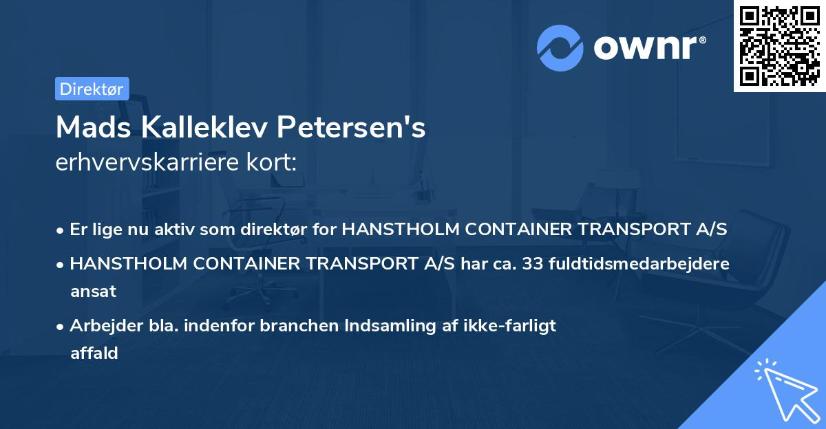 Mads Kalleklev Petersen's erhvervskarriere kort