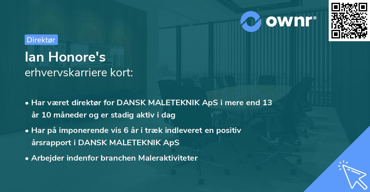 Ian Honore's erhvervskarriere kort