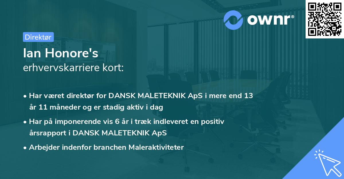 Ian Honore's erhvervskarriere kort