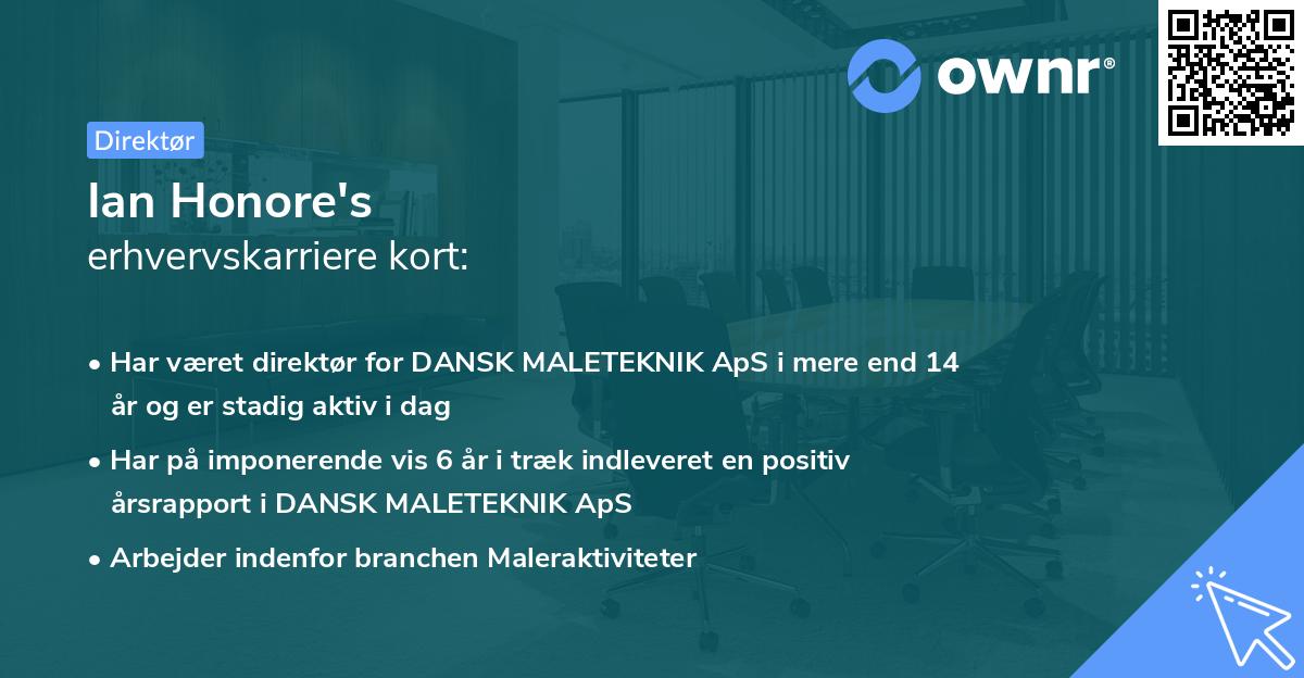 Ian Honore's erhvervskarriere kort