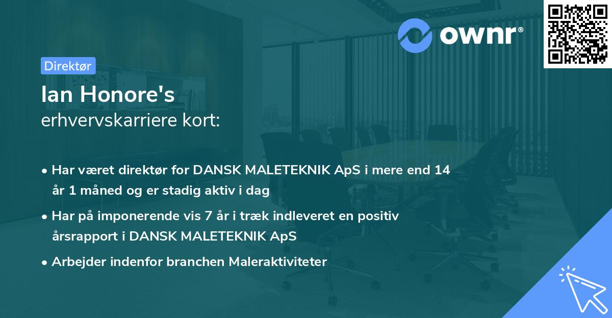 Ian Honore's erhvervskarriere kort