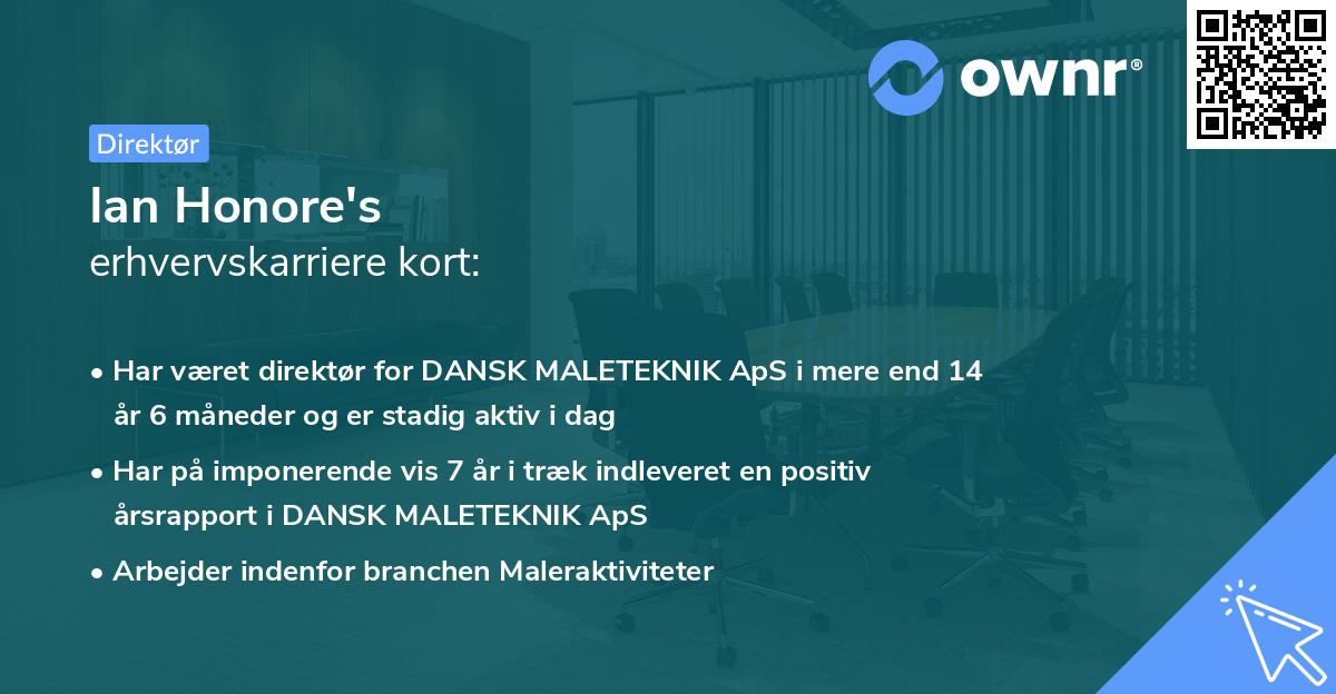 Ian Honore's erhvervskarriere kort