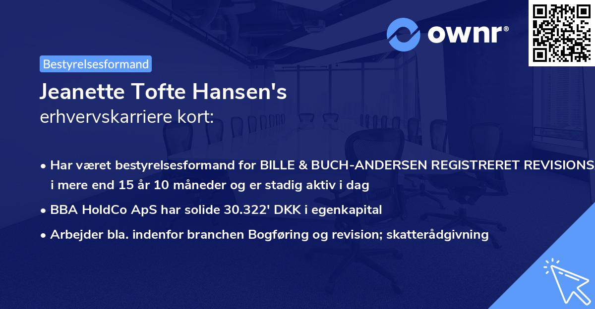 Jeanette Tofte Hansen's erhvervskarriere kort