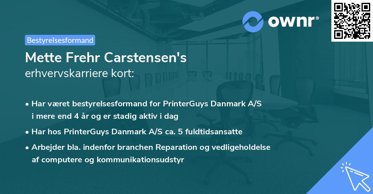 Mette Frehr Carstensen's erhvervskarriere kort