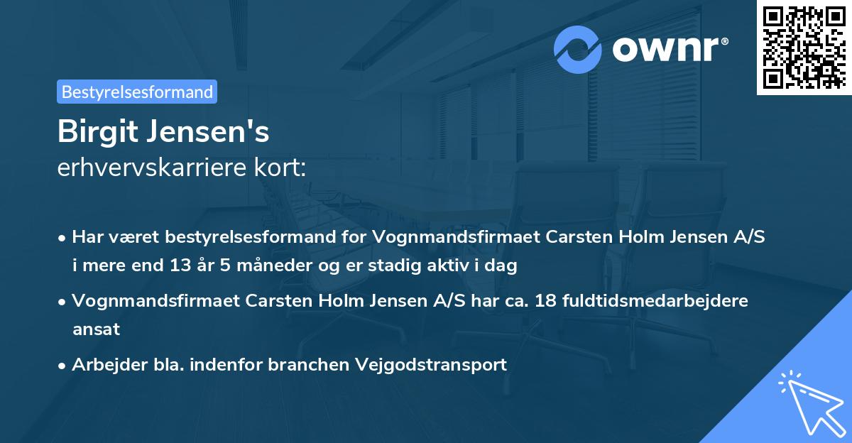 Birgit Jensen's erhvervskarriere kort
