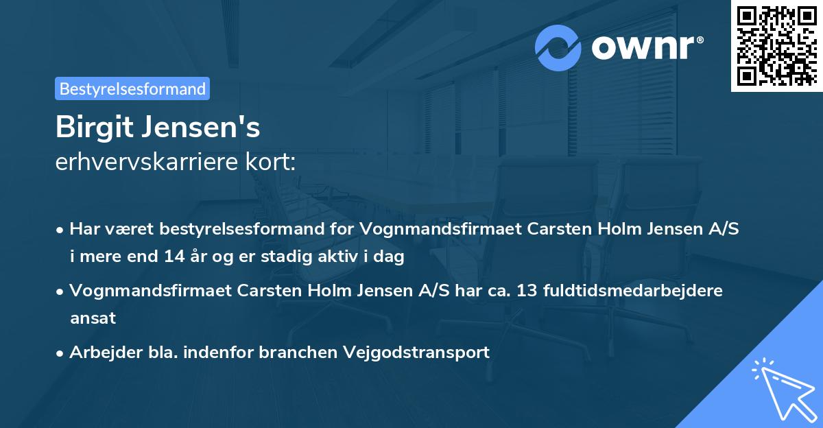 Birgit Jensen's erhvervskarriere kort