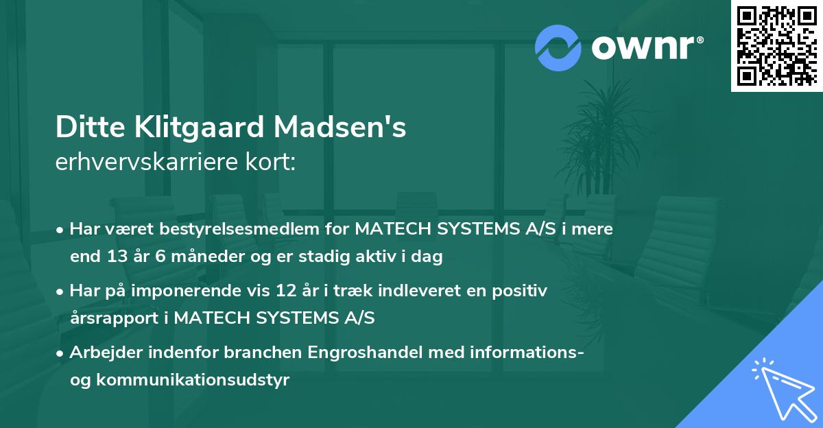 Ditte Klitgaard Madsen's erhvervskarriere kort